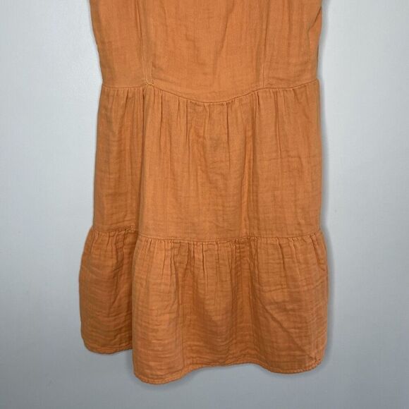 LOUNA Mini Dress Womens Medium Orange Tiered Shift Strappy Open Back Cotton - Picture 5 of 13